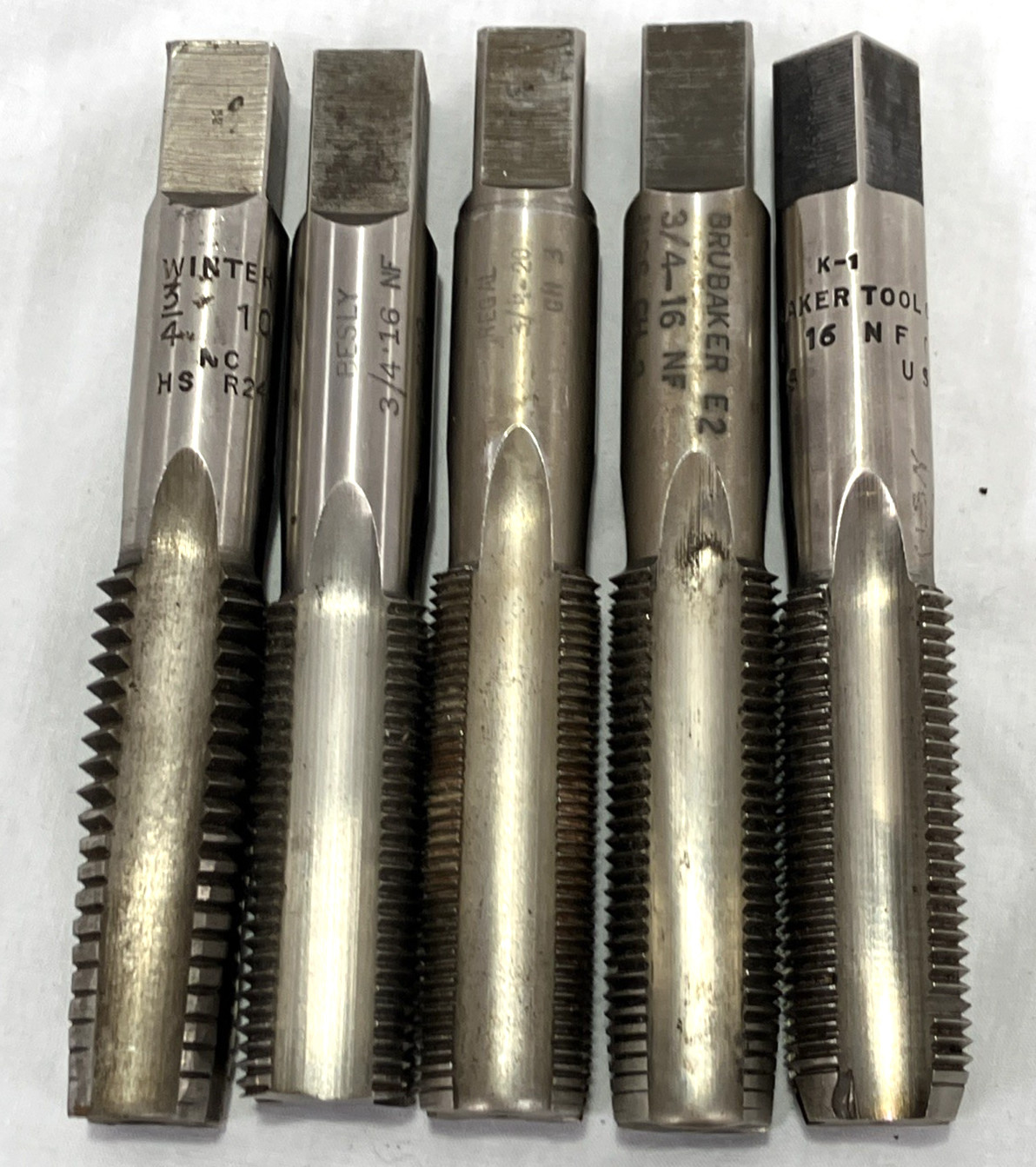 Lot Of 5 HSS Hand Taps 3/4-10 3/4-16 3/4-20 Besly Brubaker Regal Winter