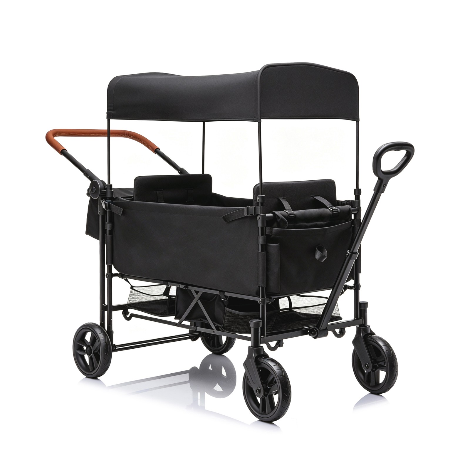 2 Kids Wagon Stroller, Adjustable Handle, 8" PU Wheels, Foldable Frame