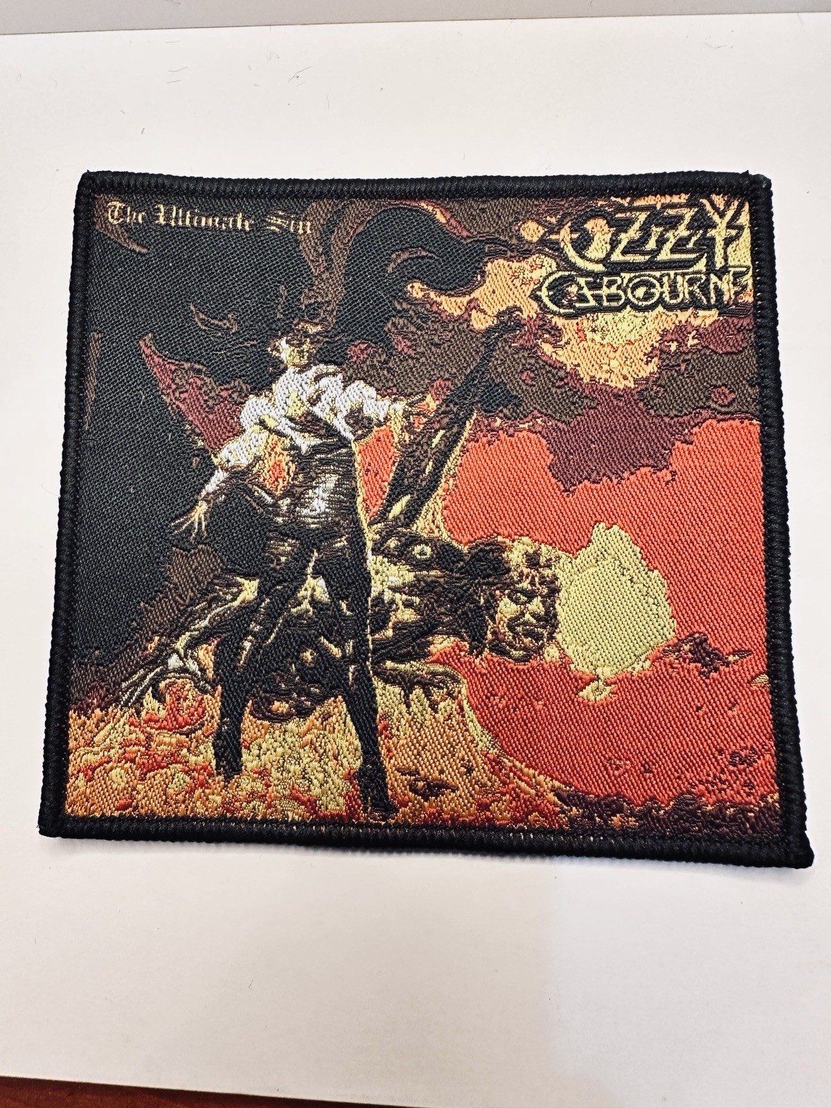 OZZY OSBOURNE, THE ULTIMATE SIN, BLACK  BORDER, 4X4 INCHES, WOVEN PATCH