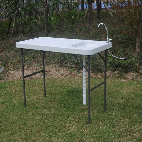 Kitchen Foldable Fish Clean Cutting Outdoor Table with Sink Faucet