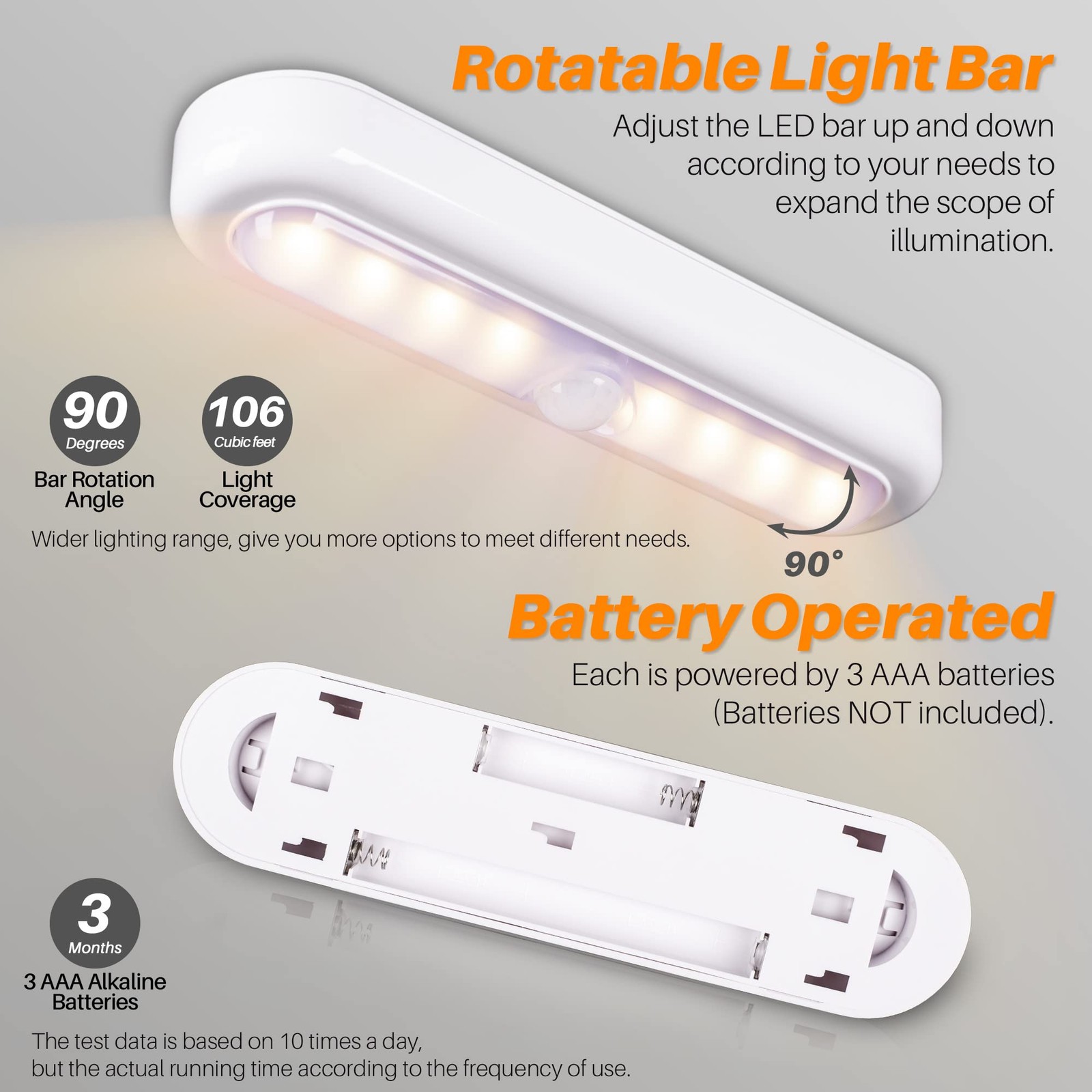 STAR-SPANGLED 3 Pack 7” Motion Sensor Lights Indoor Battery Operated, Stick o...