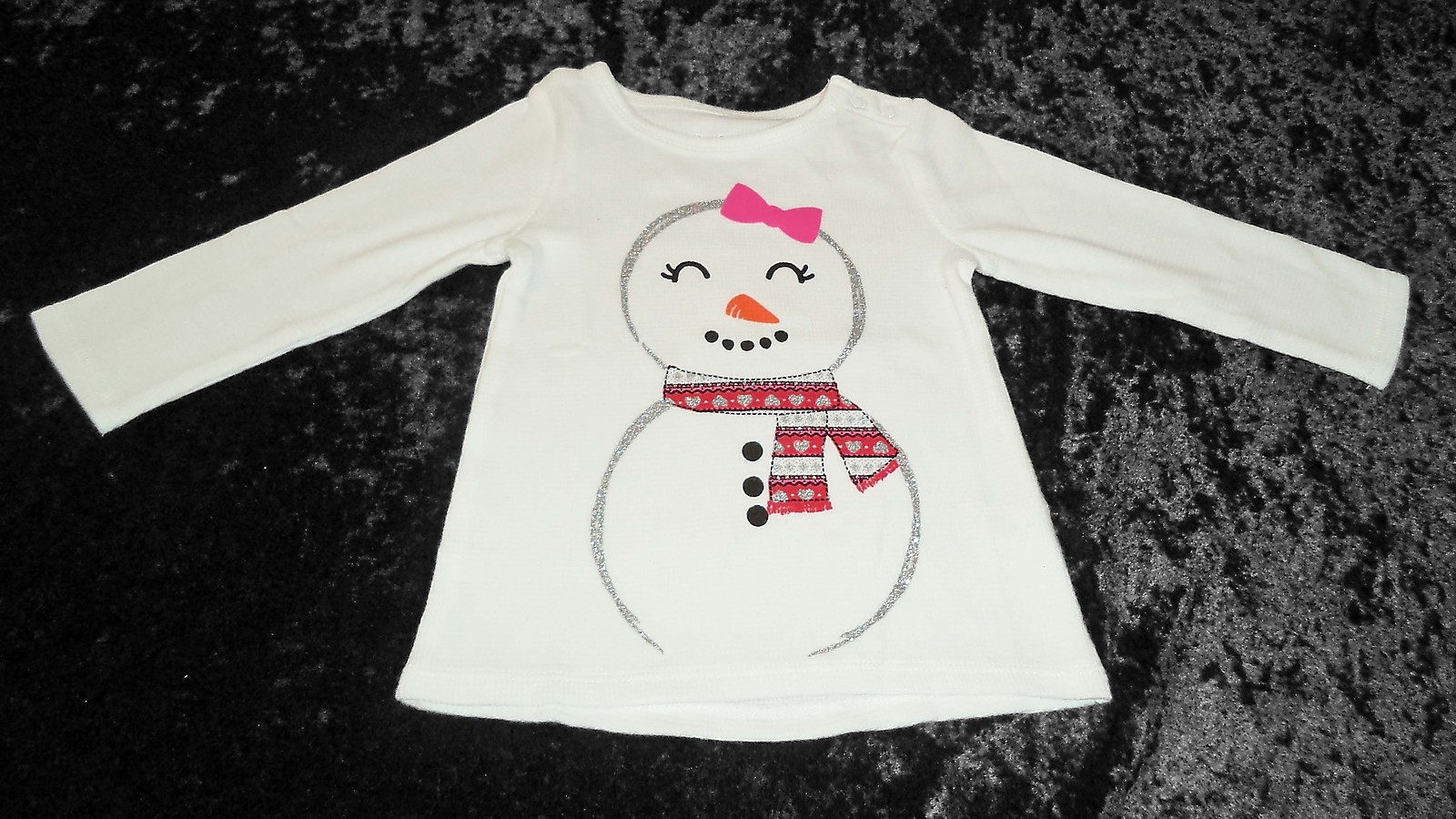 Christmas Snowgirl Infant Girls Waffle Thermal Tunic Top (SIZES: 3  or 9 Months)