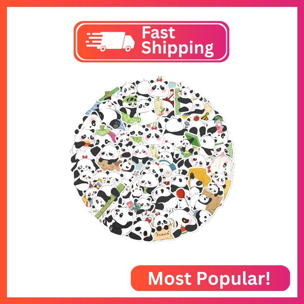 50 Pcs Panda Stickers, Waterproof Vinyl Cute Decals for Laptop Skateboard Luggag