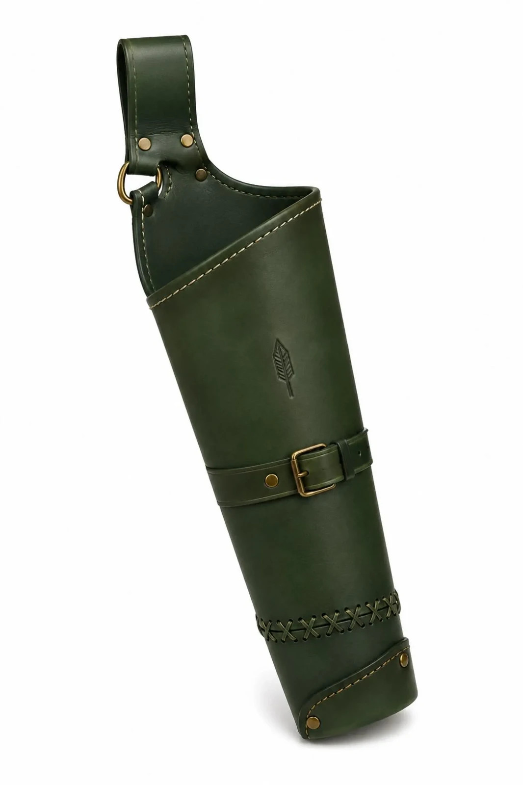 Handcrafted Green Leather Archery Quiver Adjustable Back Arrow Holder Hunting