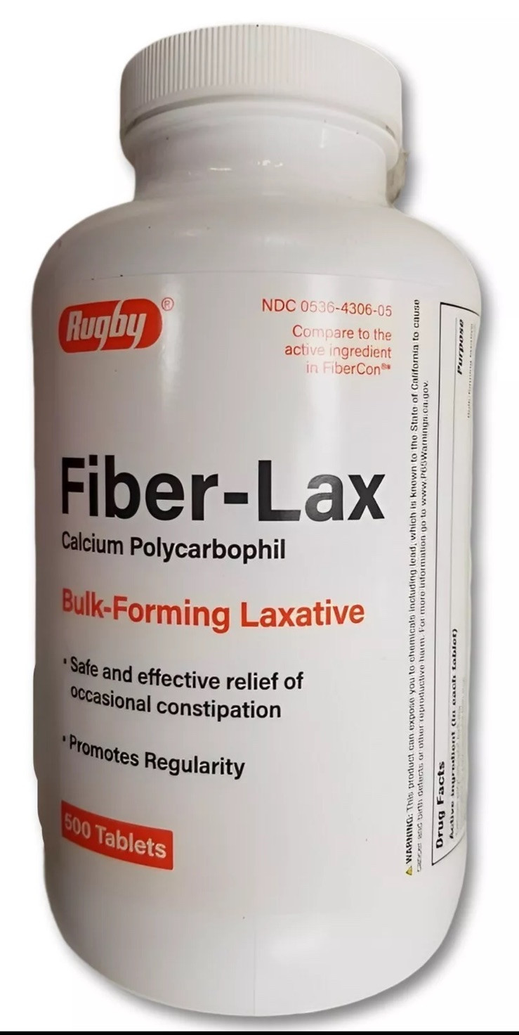 Rugby Fiber-Lax 625 mg Bulk Forming Laxative Tablets 500ct