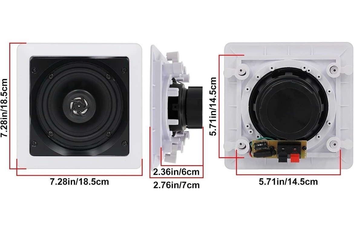 Herdio 5.25” Passive Ceiling Speaker 80W 2-Way Square