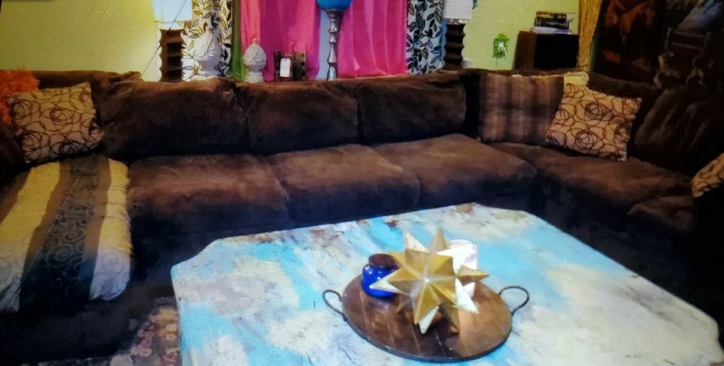 CHARMING 3 PIECE SECTIONAL SOFA - BROWN CHENILLE FABRIC