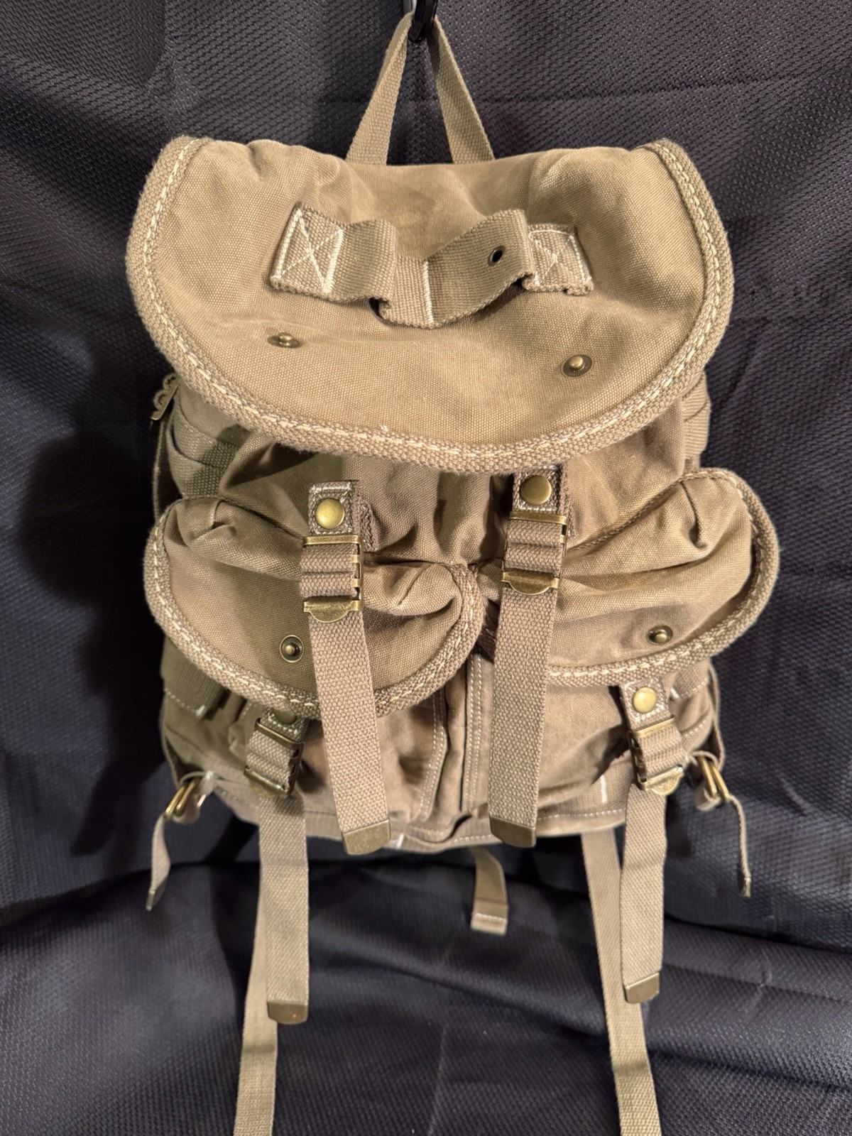 Military Canvas Ruck Backpack | Multiple Pockets | Adjustable Straps | Tan | New