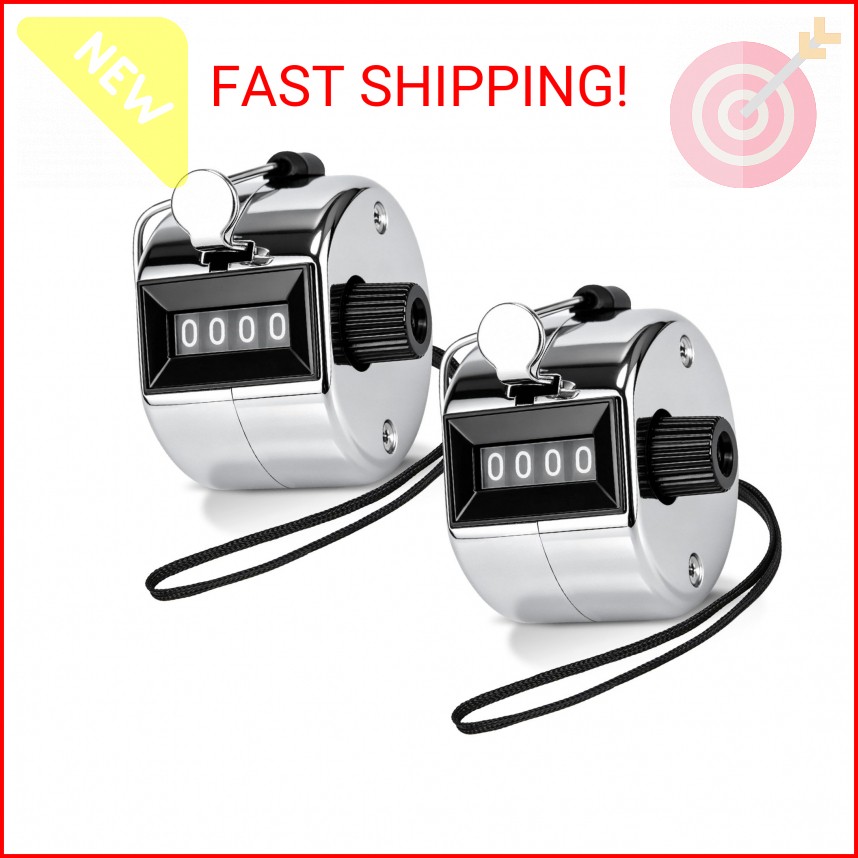 2 PCS Hand Metal Tally Clicker Counter – 4 Digit Number Clicker Counter with Nyl