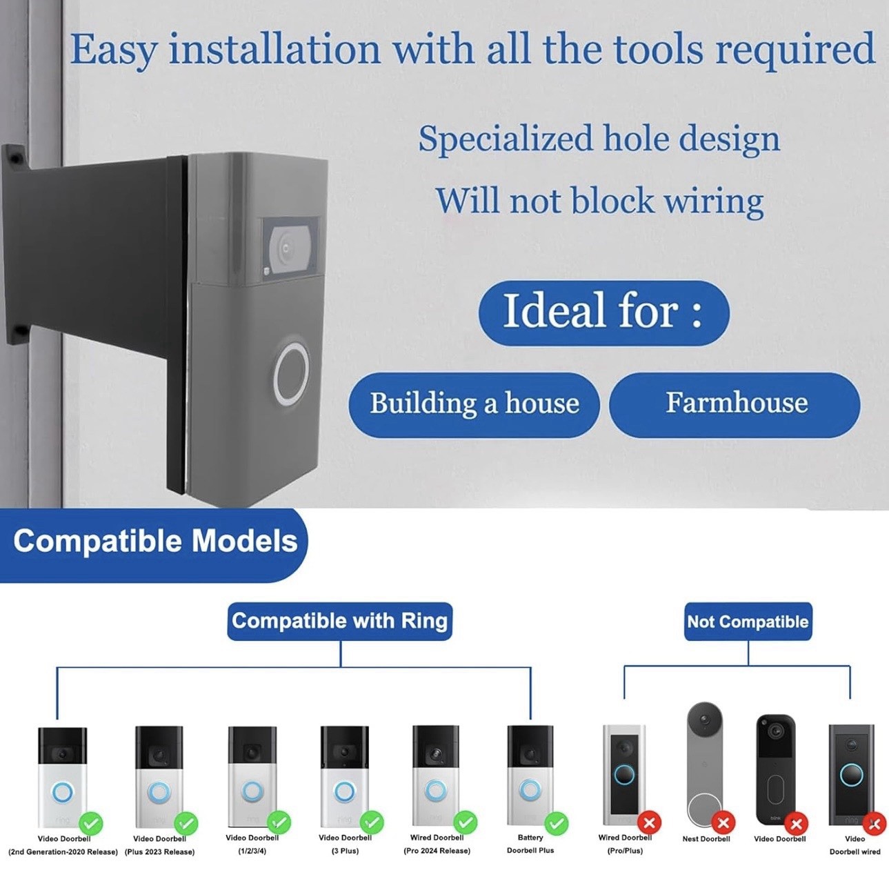 Doorbell Mount Compatible with Ring Doorbell - 3” Mount