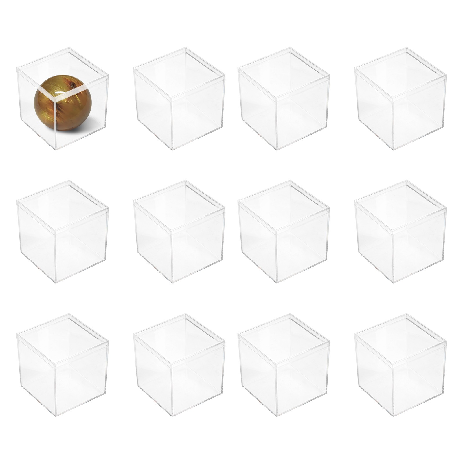 12 Pack Clear Square Acrylic Display Box with Lid(3.1 x 3.1 x 3.1 Inch)