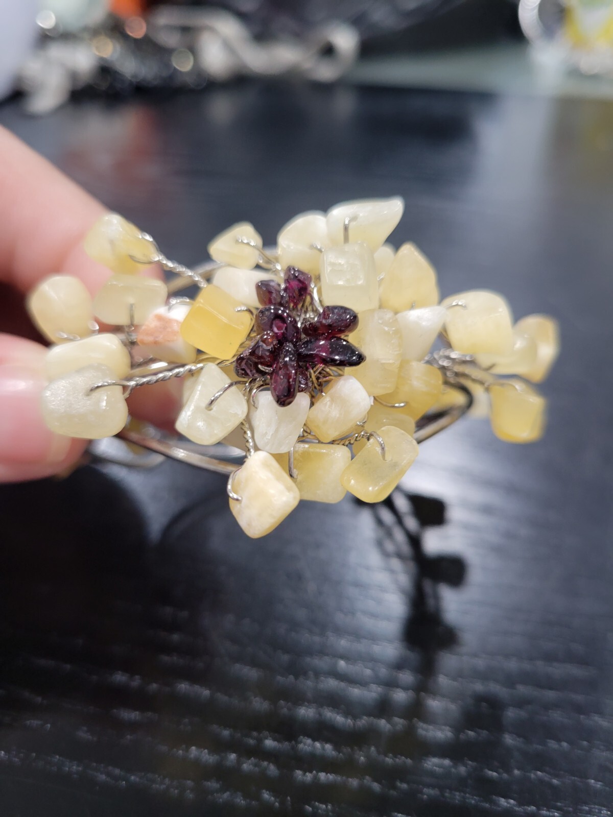 Vintage Handmade Gemstone Bead Wire Bracelet