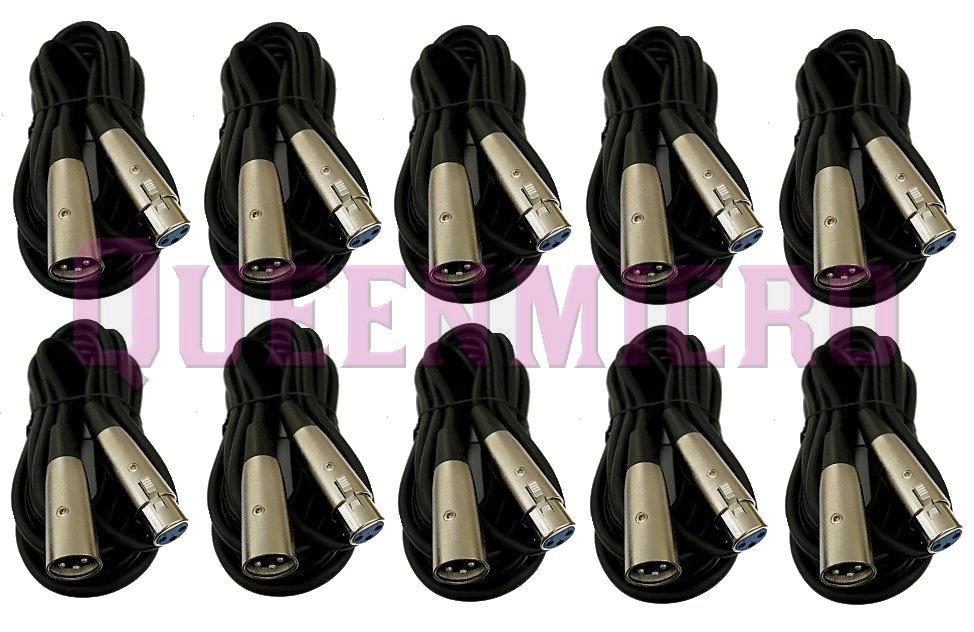 10 Pack 3ft XLR Pro Audio 3Pin Male to Female Mixer MIC Microphone Cord Cable