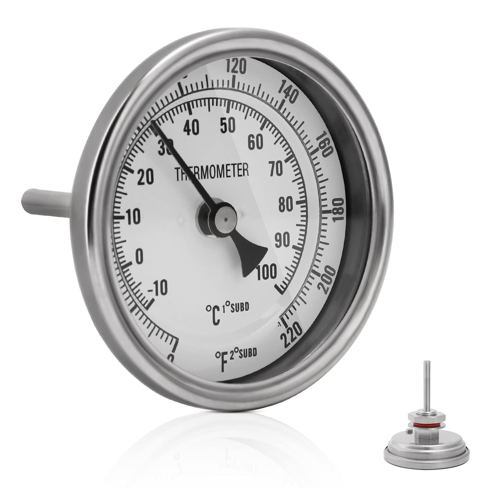 3" Dial 2" Probe FERRODAY 1/2 NPT Stainless Steel Thermometer Silver