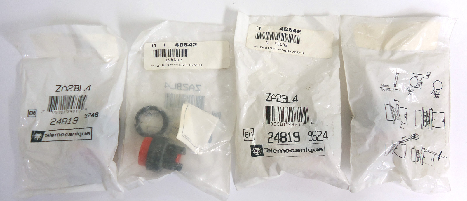 Telemecanique ZA2BL4 Operator Pushbuttons Red (Lot of 4)