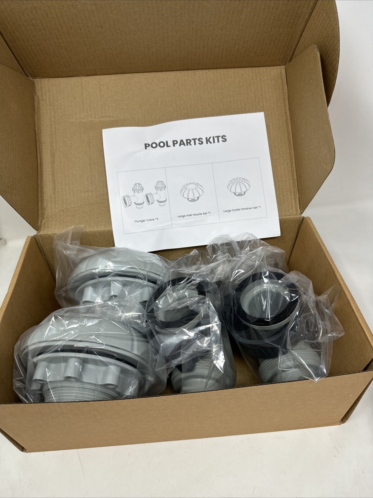 Pool Parts Stock Tank Kit 2 Plunger Valves 1-Inlet Nozzle 1-Outlet Strainer New