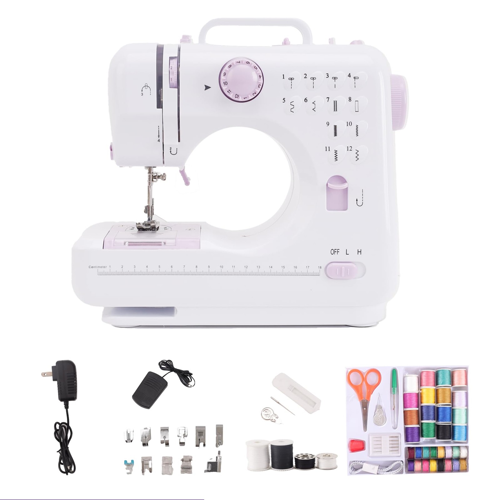 Compact Sewing Machine for Beginners, 12 Built-in Patterns, Lightweight with ...