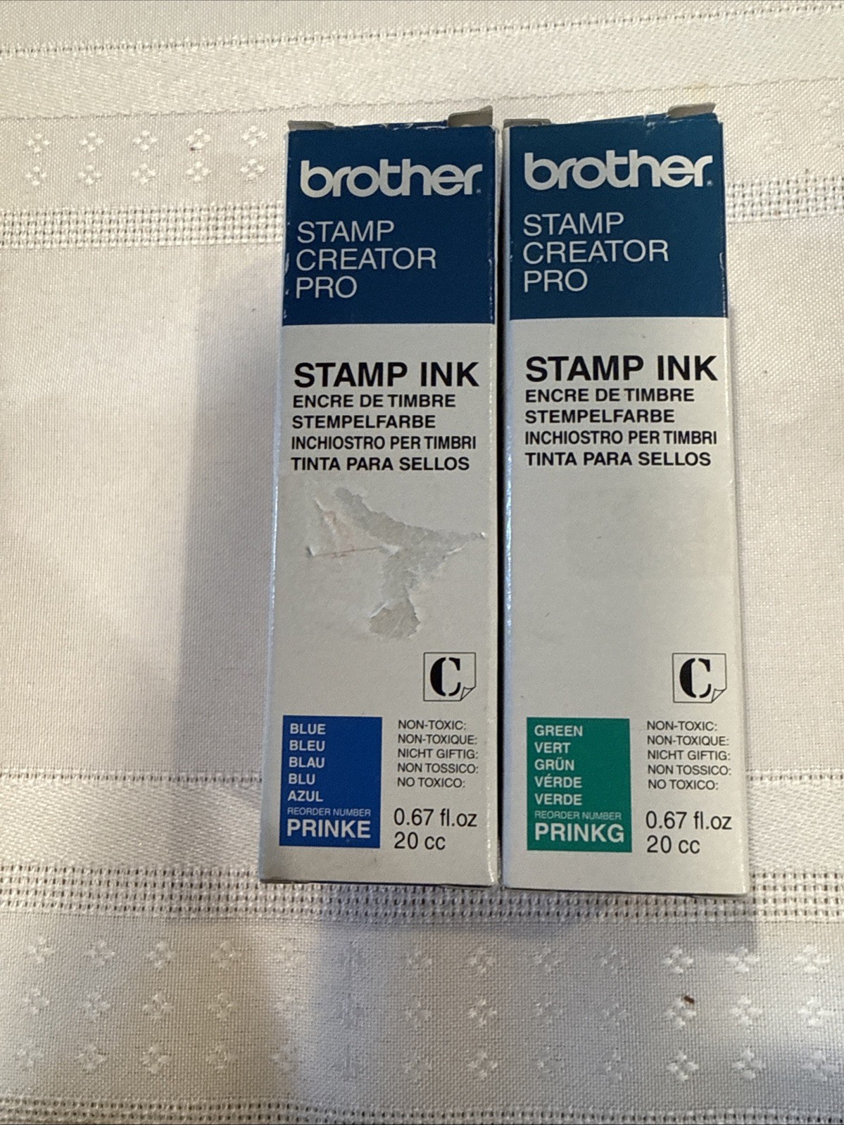 New (2) Brother Stamp Creator Pro Ink Blue AND Green Bottles .67 oz Stamper