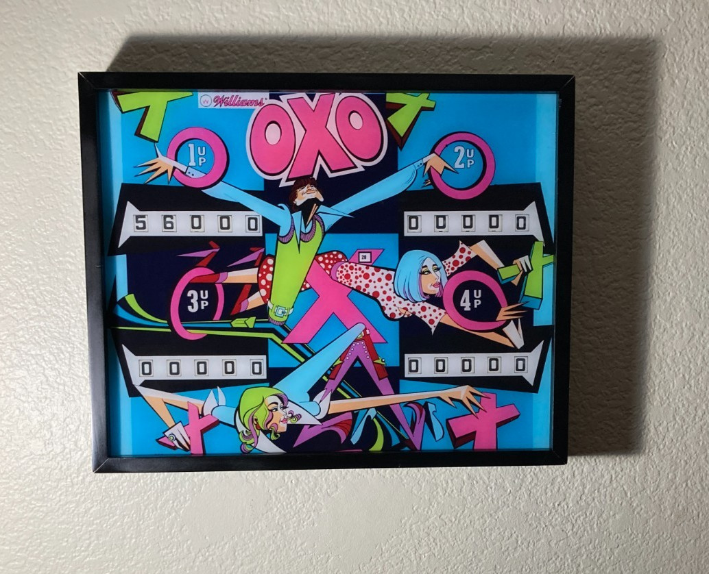 Williams "0X0" -  1973 - Pinball Wall Art - LED Illuminated Back glass