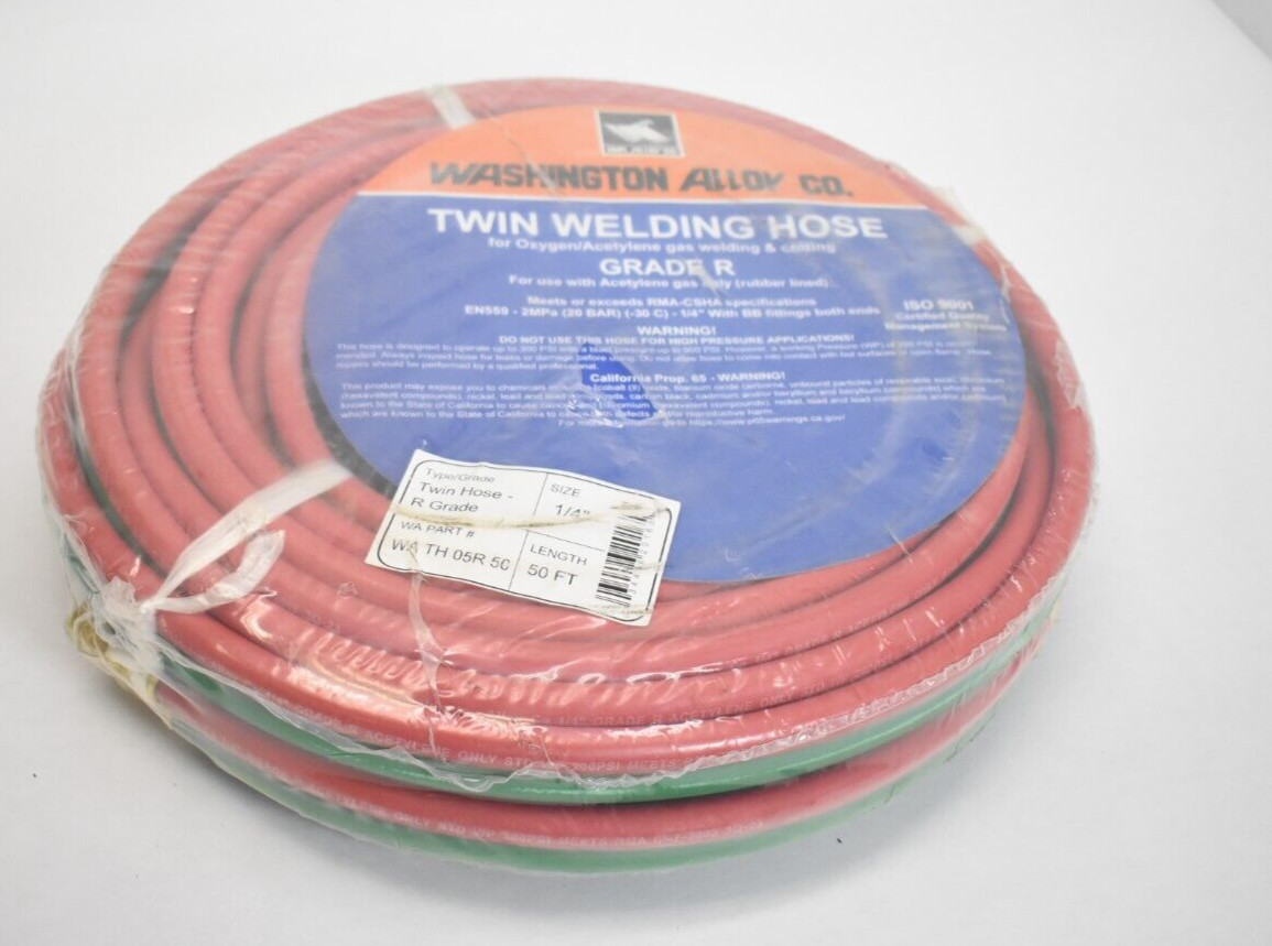 Washington Alloy Twin Welding Hose Grade R 1/4" x 50ft WA TH 05R 50 Red/Green