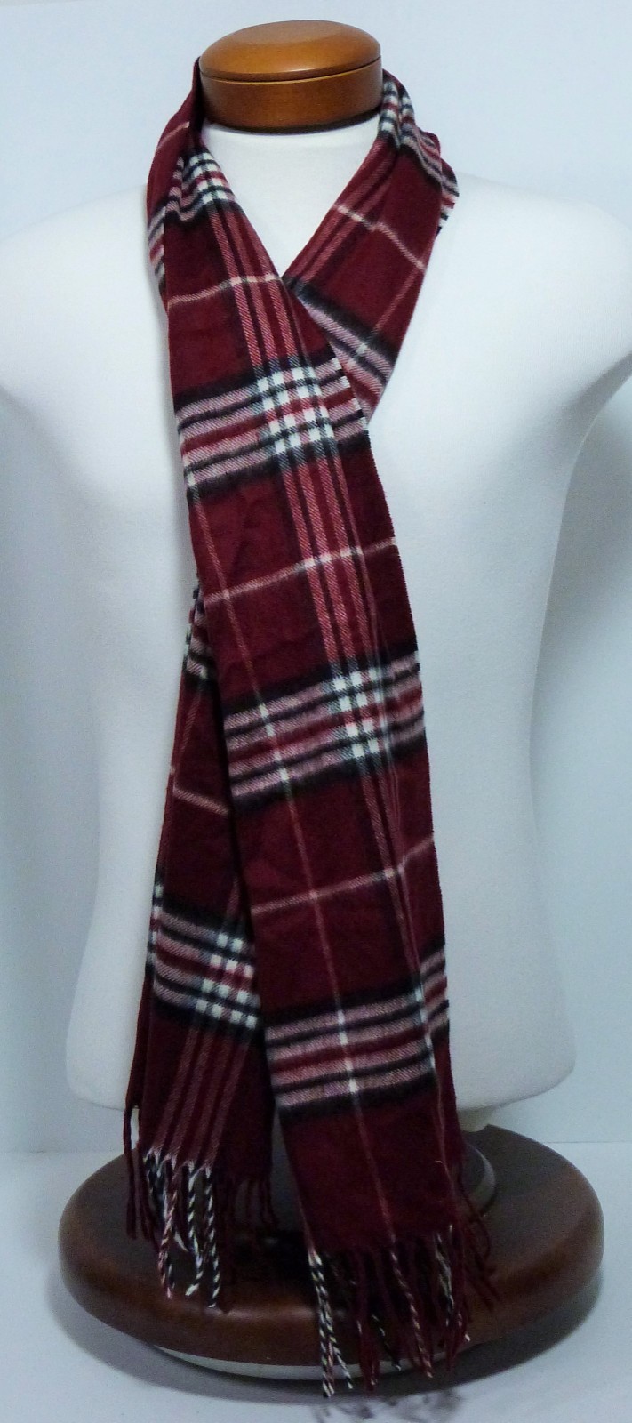 NEW NWT Stafford Red Black Plaid Winter Neck Scarf 100% Acrylic Fringe Men Women