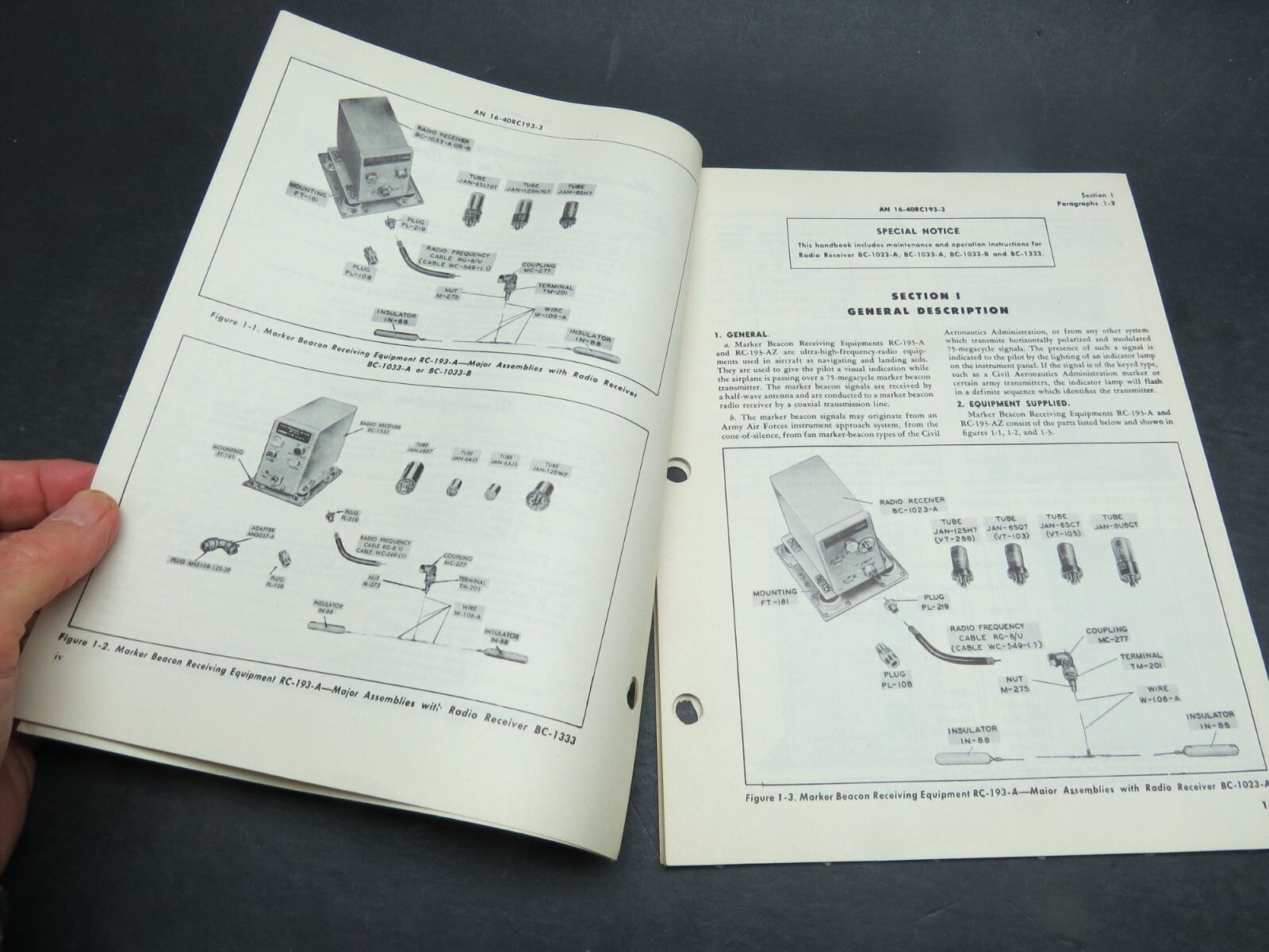 Original 1945-52 RC-193-A , RC-193-AZ Marker Beacon Maintenance Manual T-6 / SNJ