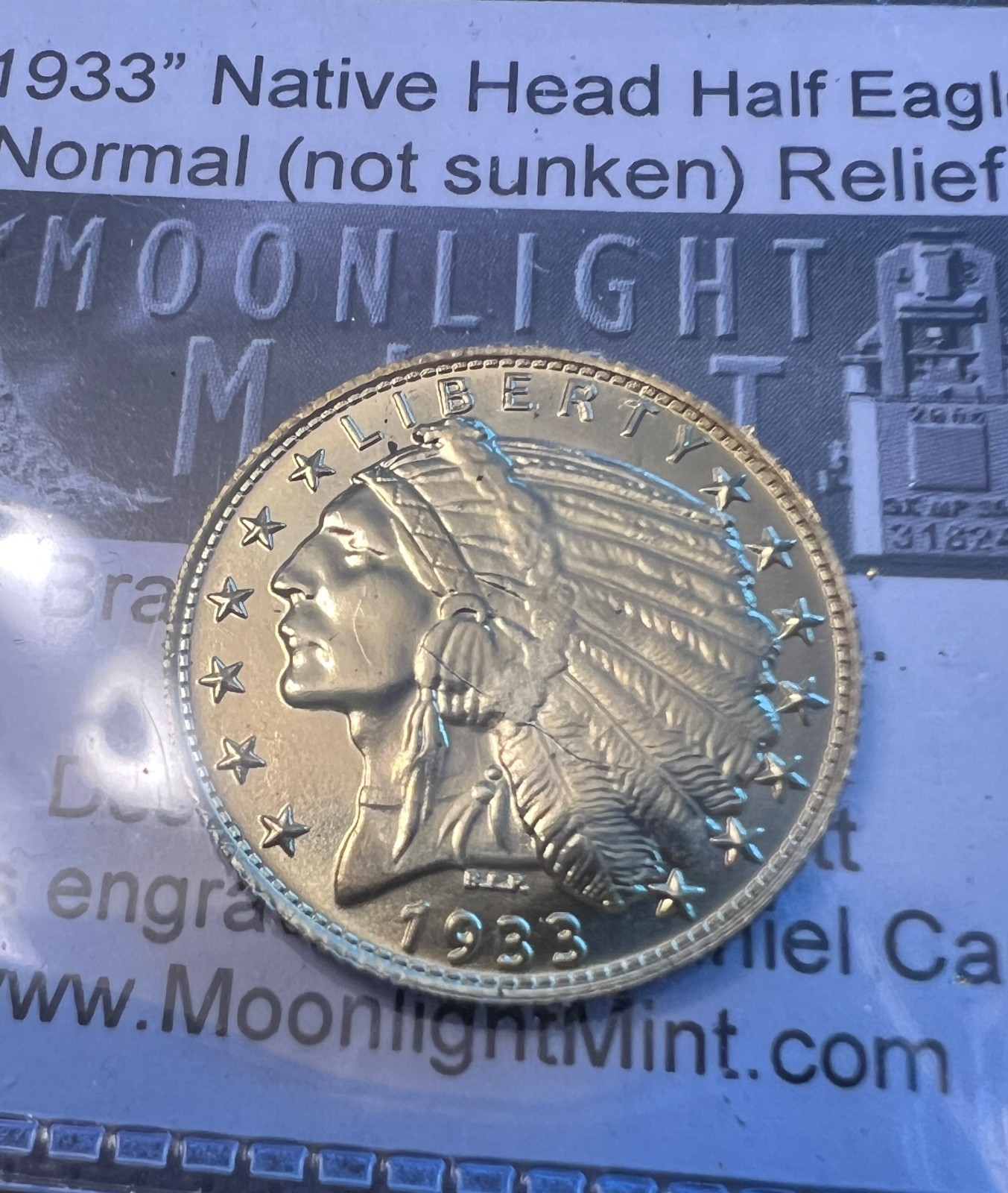 1933 Native (Indian) Head Half Eagle Not-Incused Brass Piece Daniel Carr /1