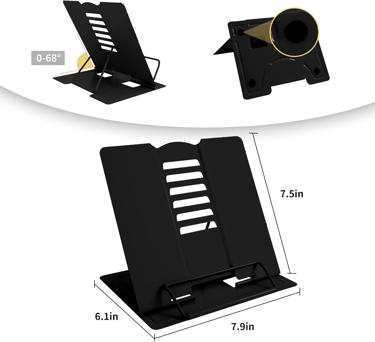 Metal Book Stand Adjustable Holder for Reading Full Black