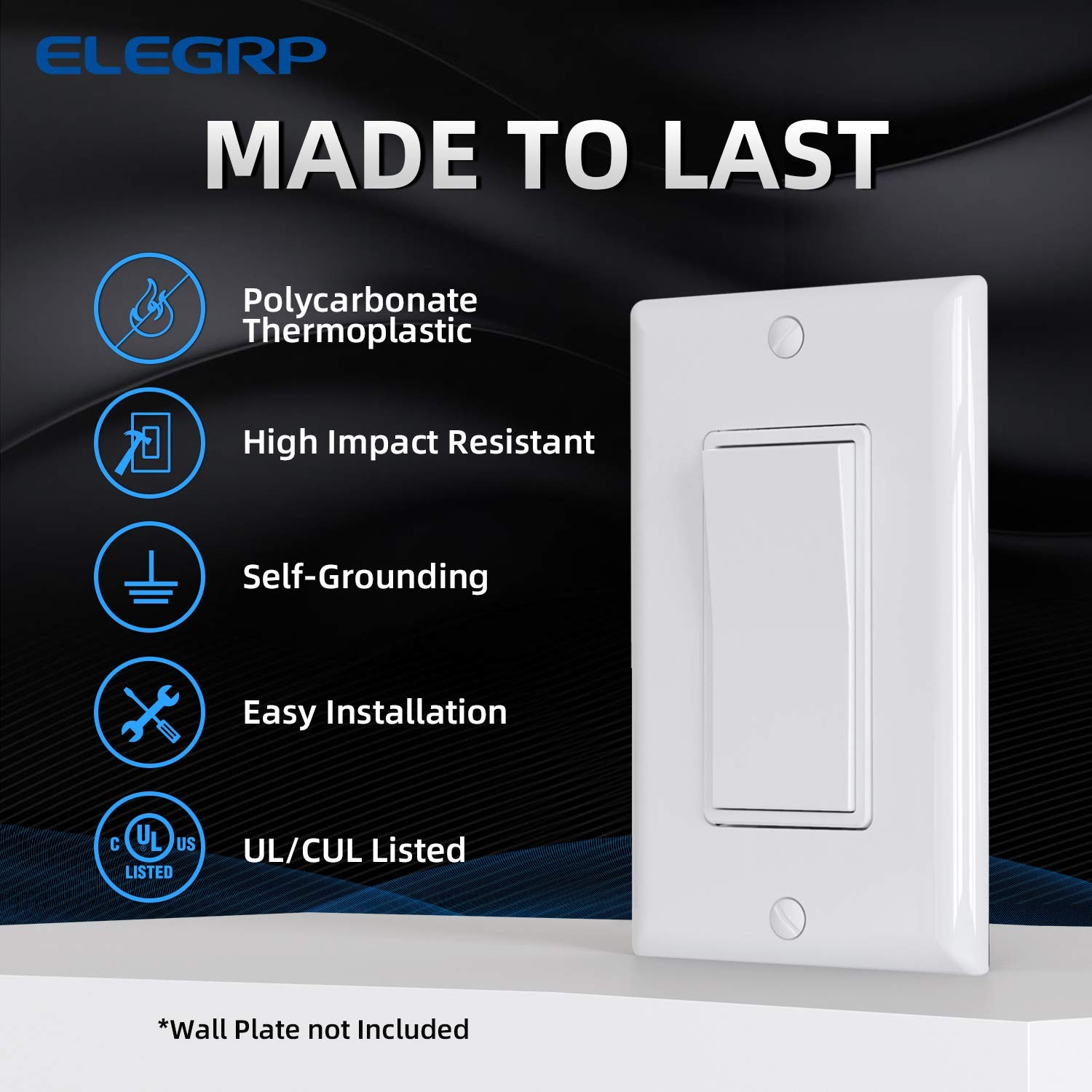 ELEGRP 4 Way Decorative Light Switch, 15Amp, Decorator White
