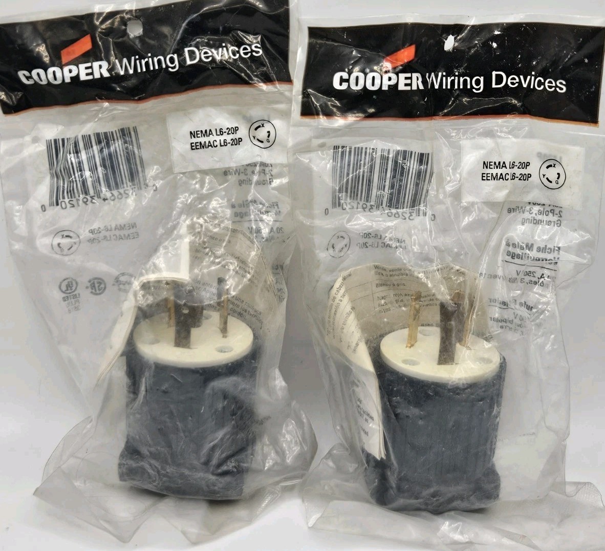 Lot Of 2 New Eaton L620P Locking Plug 20A-250V 2-Pole 3-Wire Grounding