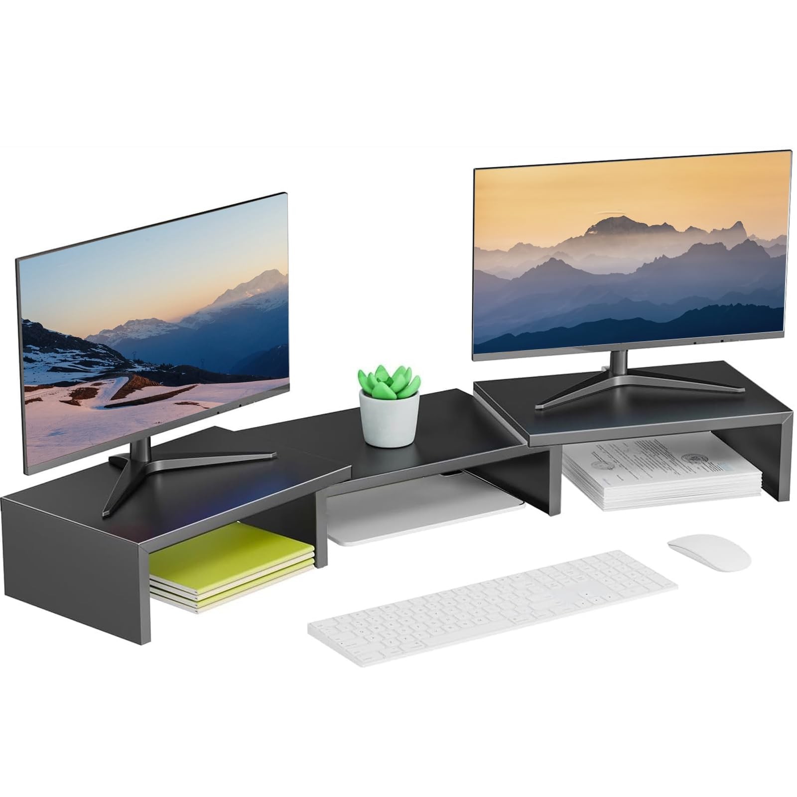 OUTIOE Dual Monitor Stand for Desk, Metal Computer Stand, Desk Shelf Black