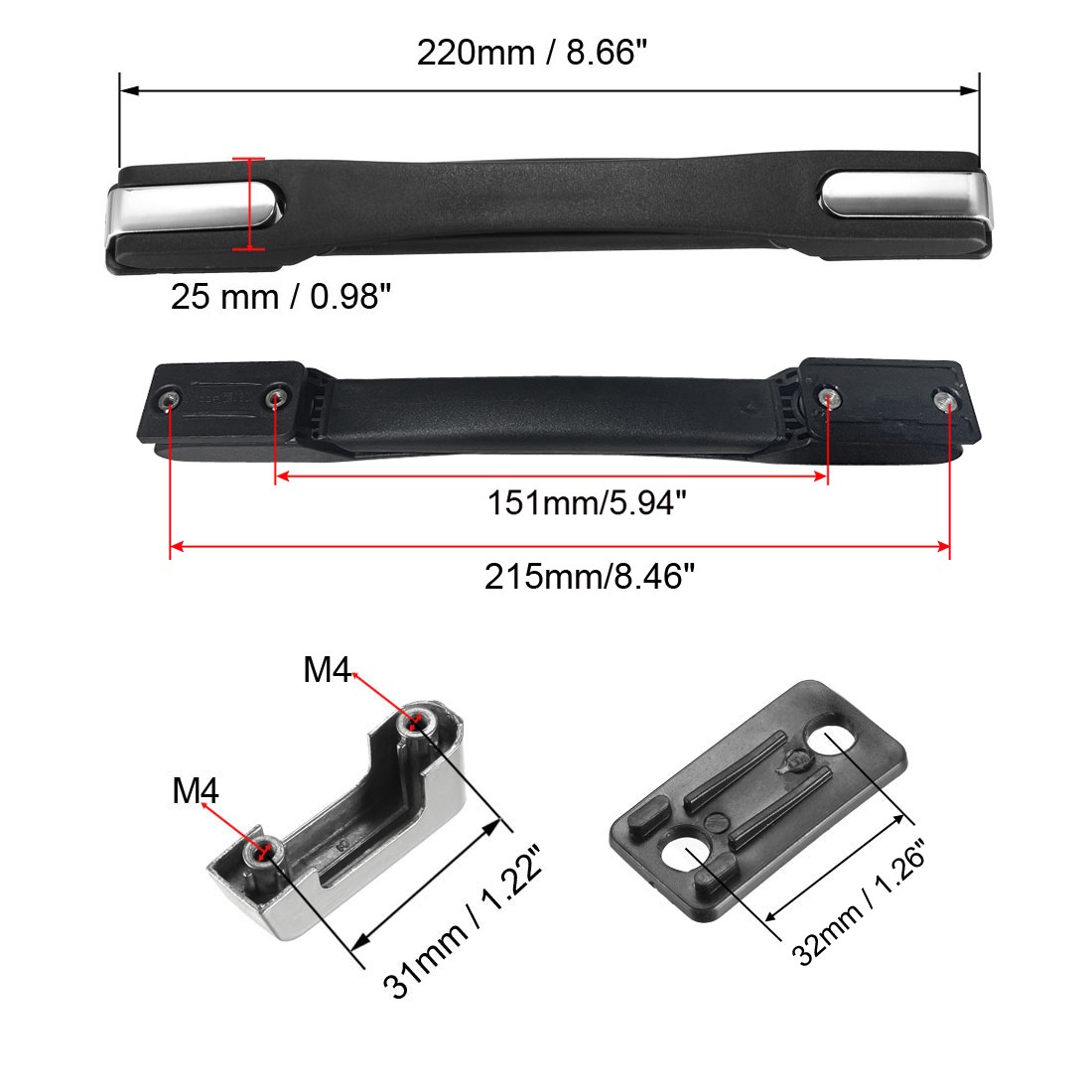 Luggage Handle 220mm Long Strap Grip Replacement for Suitcase Case Black 2Pcs
