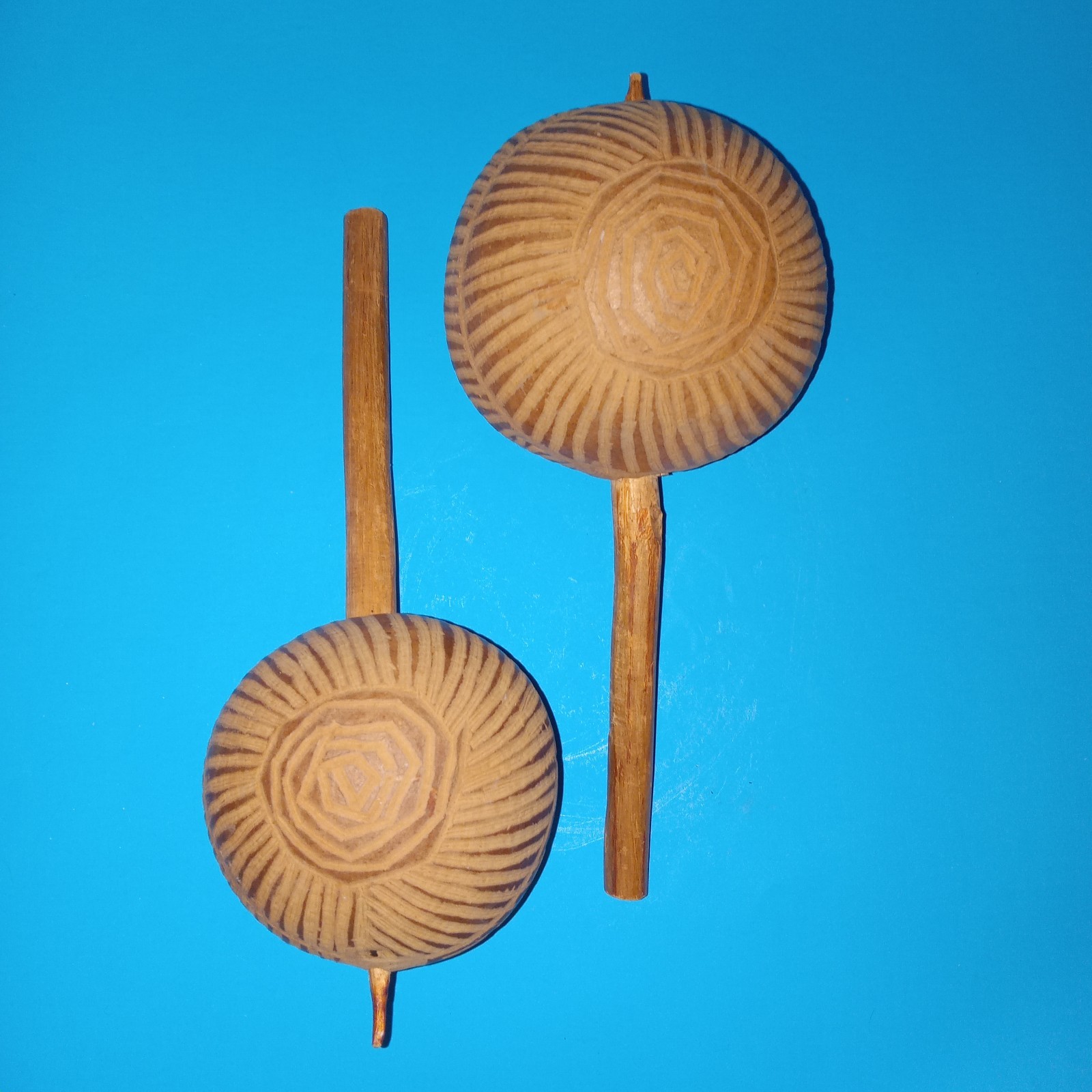 Vintage Pair of Handcarved Maracas Rattles Shakers - Souvenirs of Haiti