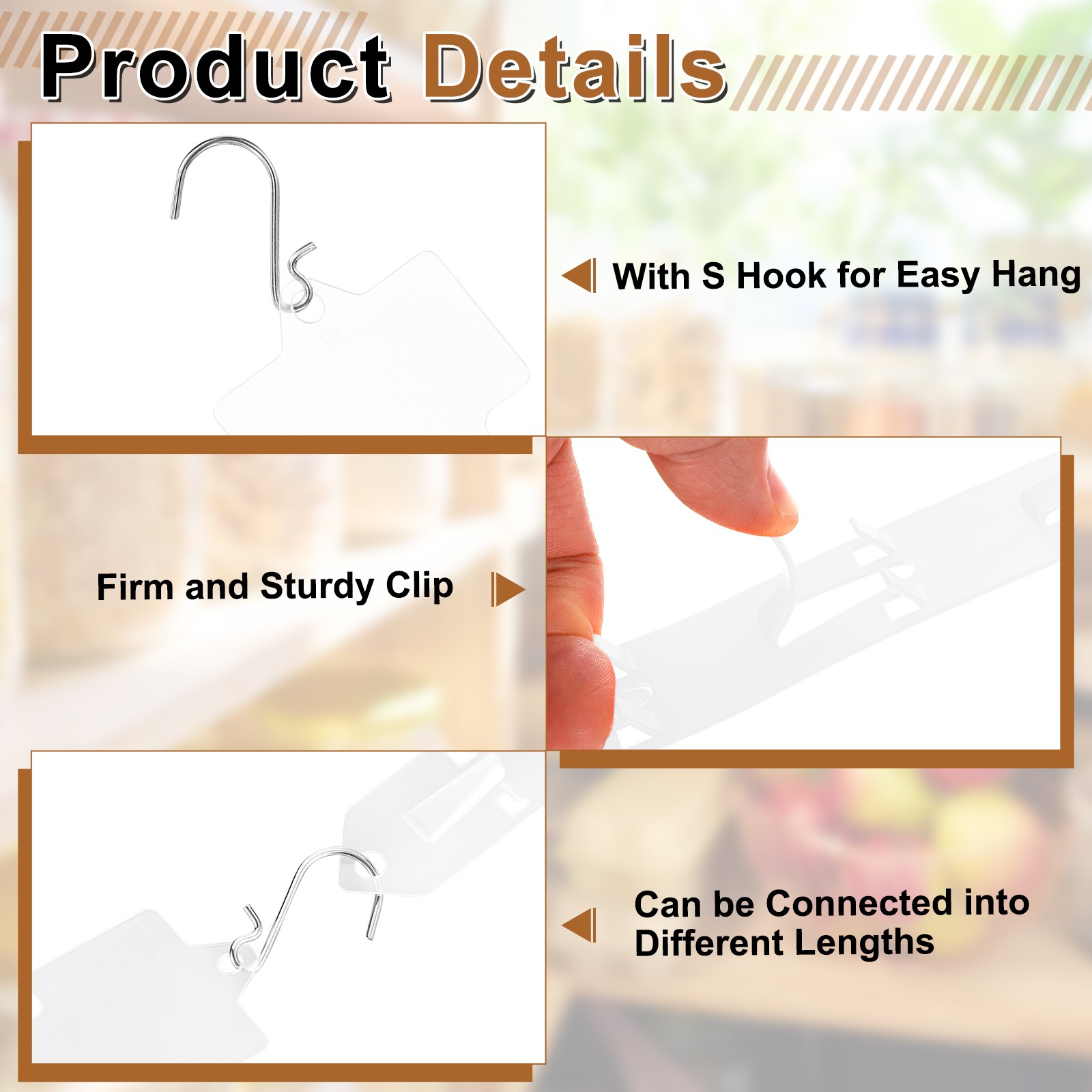 10Pcs Hanging Merchandise Strips with Hook, 24.8" Display Rack Stand, Clear
