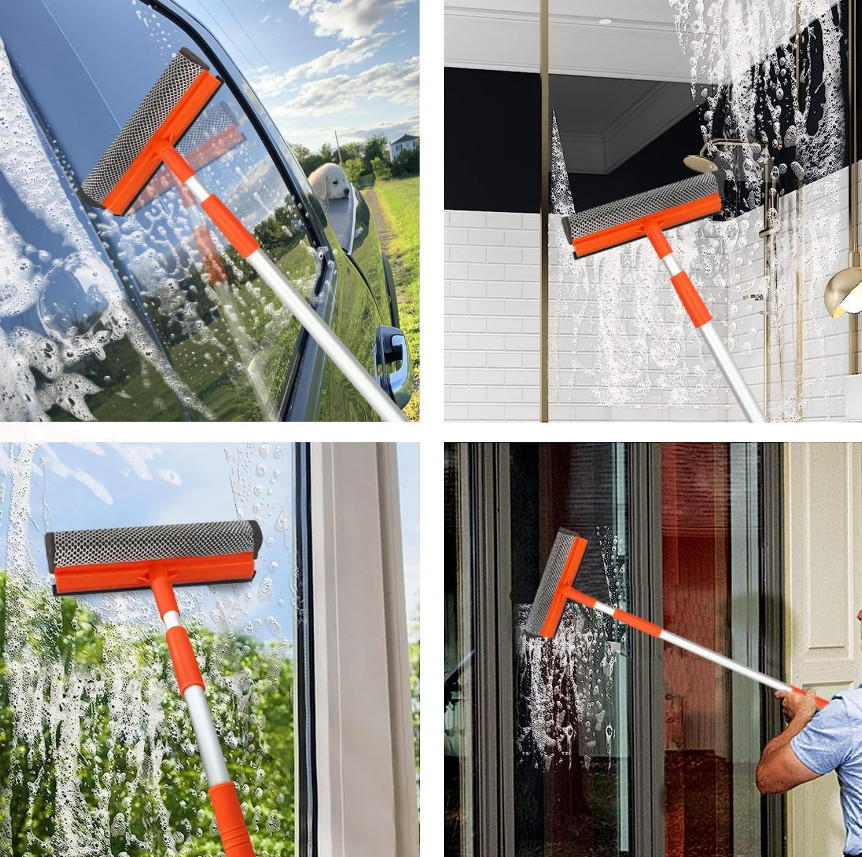 Windshield Cleaner Tool 2 in 1 Car Window Squeegee with Extendable Handle
