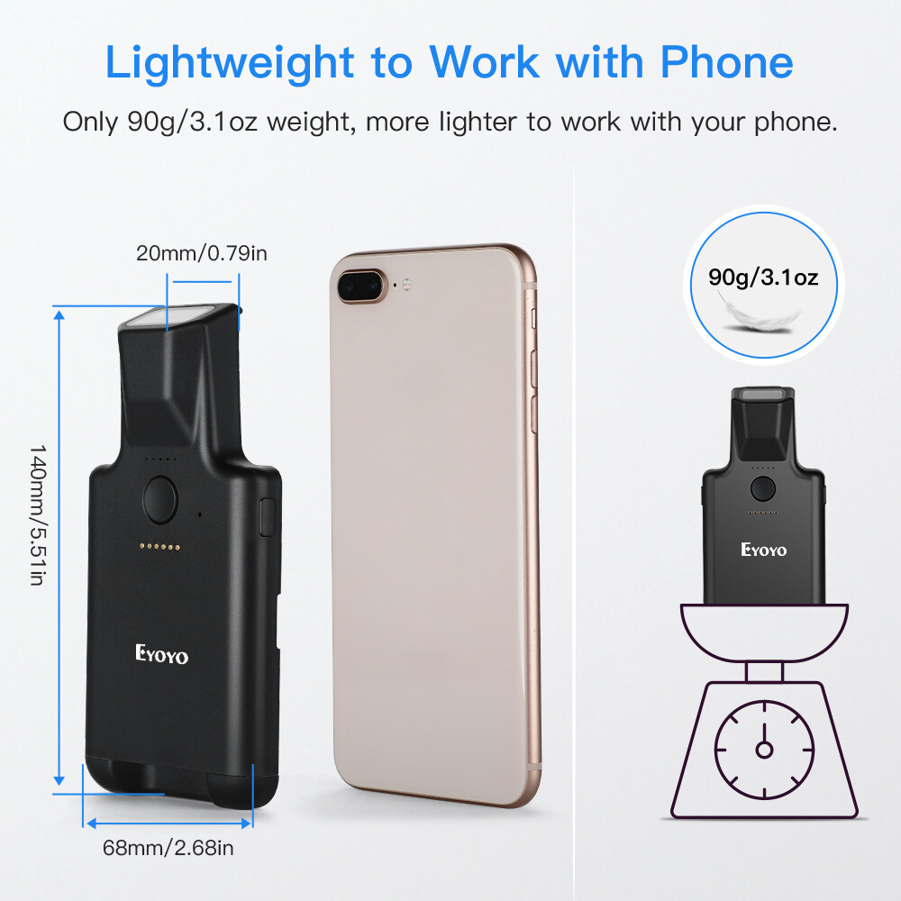 Eyoyo 1D 2D Phone Back Clip Cover Barcode Scanner Bluetooth Bar Code Reader
