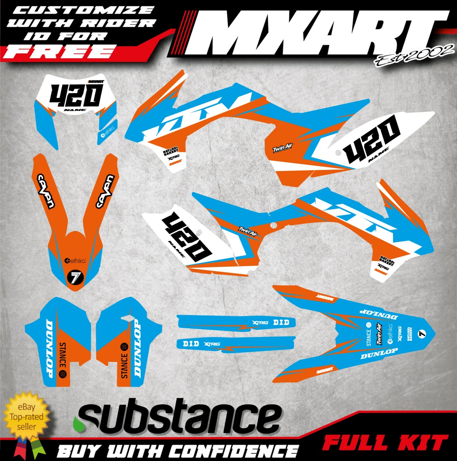 Custom graphics kit For KTM EXC 2014 2015 2016 HOOK CYAN style Sticker kit