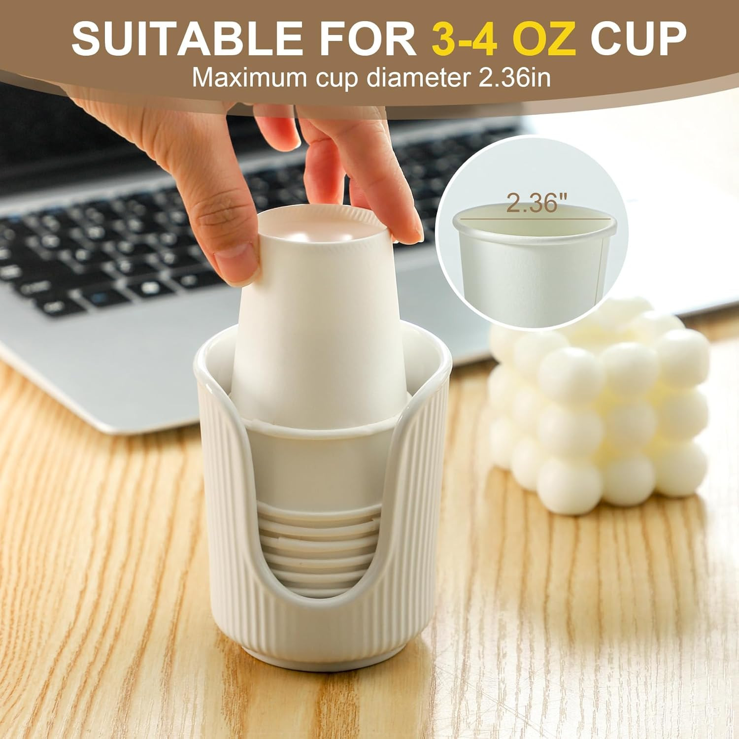 Ceramic Bathroom Cup Dispenser with Stylish Vertical Stripes - Disposable Mouthw