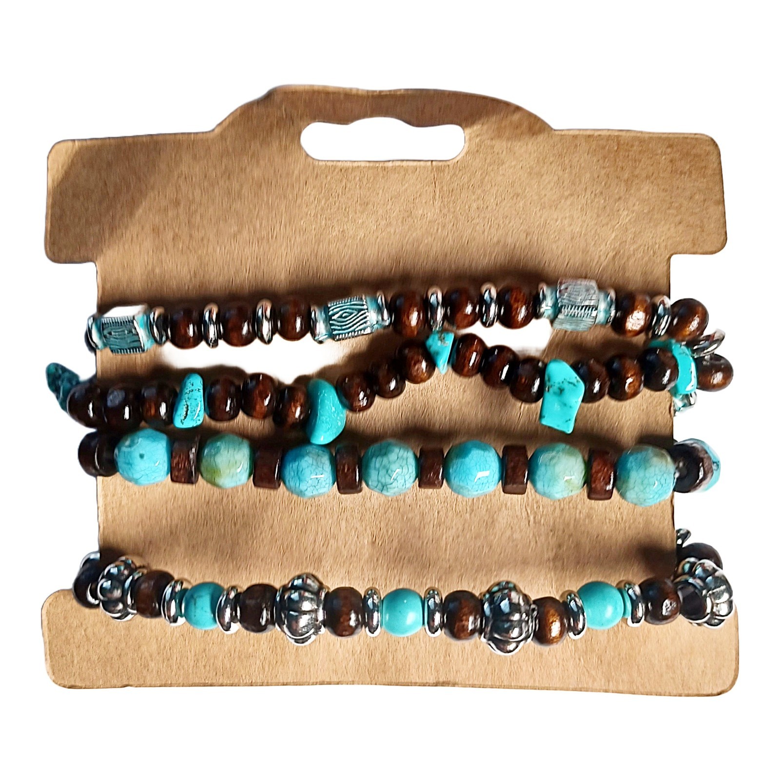 Beautiful Four Bracelet Stack Teal and Brown