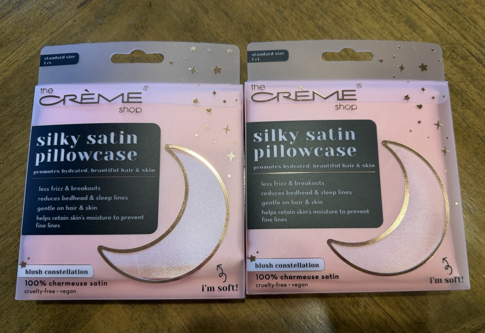 2x The Crème Shop Silky Satin Pillowcase Blush Constellation Standard
