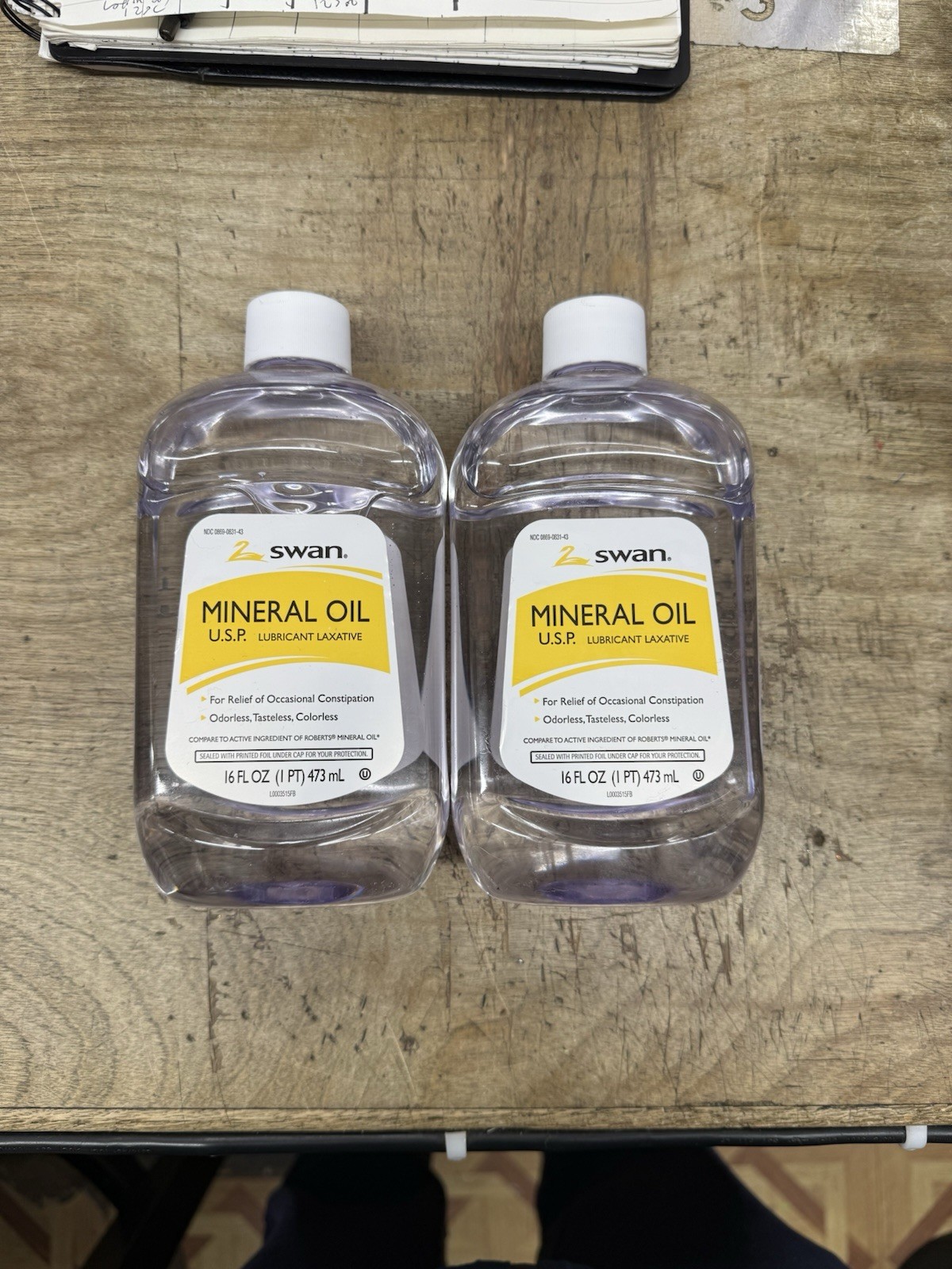 Swan Lubricant Laxative MINERAL OIL No scent, color, taste 16oz x 2 Bottles