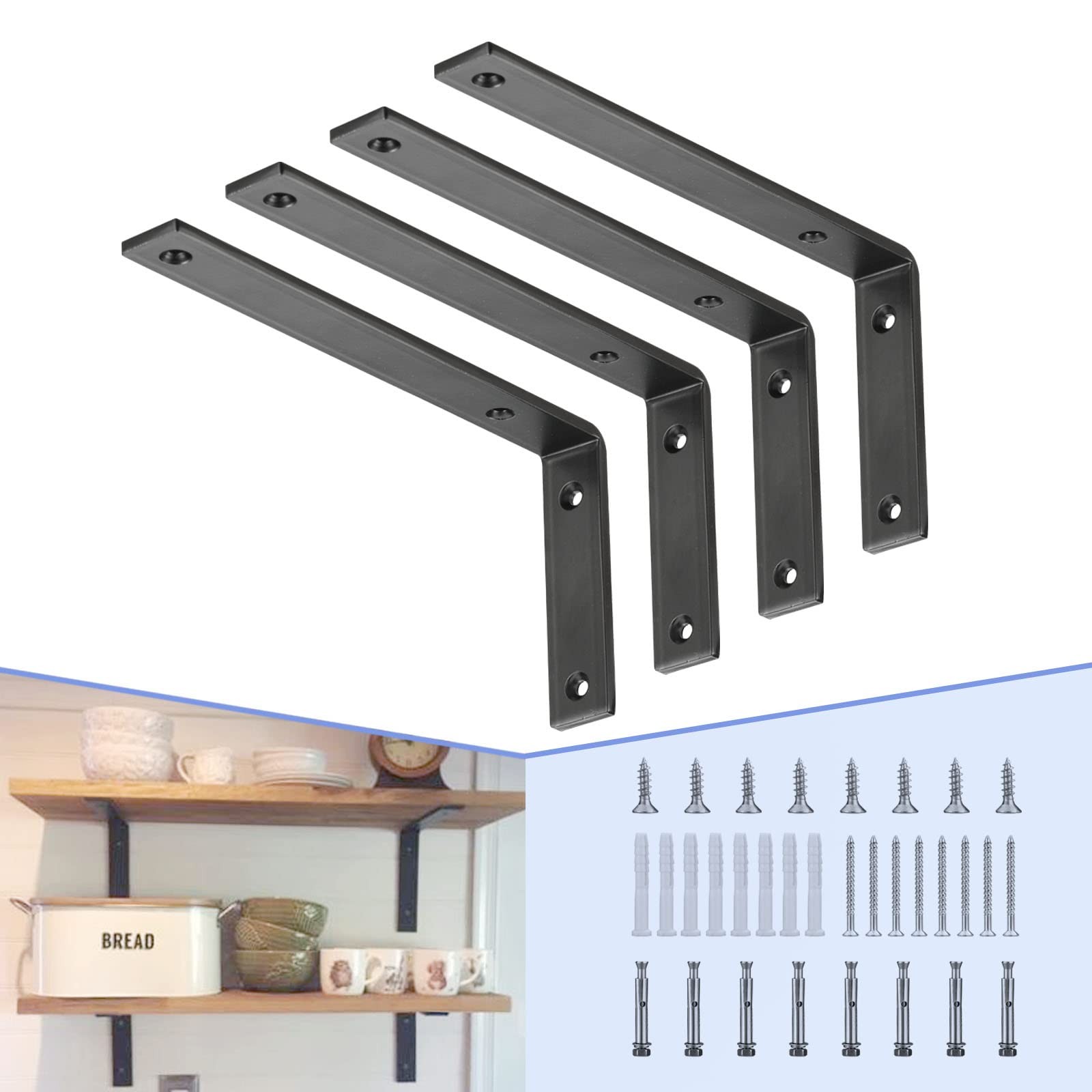 CLT Black Shelf Bracket, 12” X 5” Quarter Inch (1/4") Thick- Max Load: 440 lb...