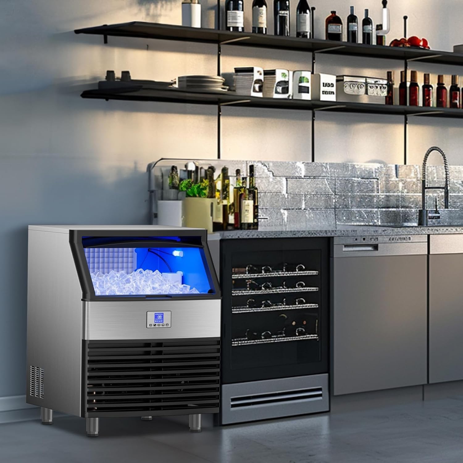 450lbs/24h Commercial Ice Machine, Industrial Ice Maker Machine, Freestanding
