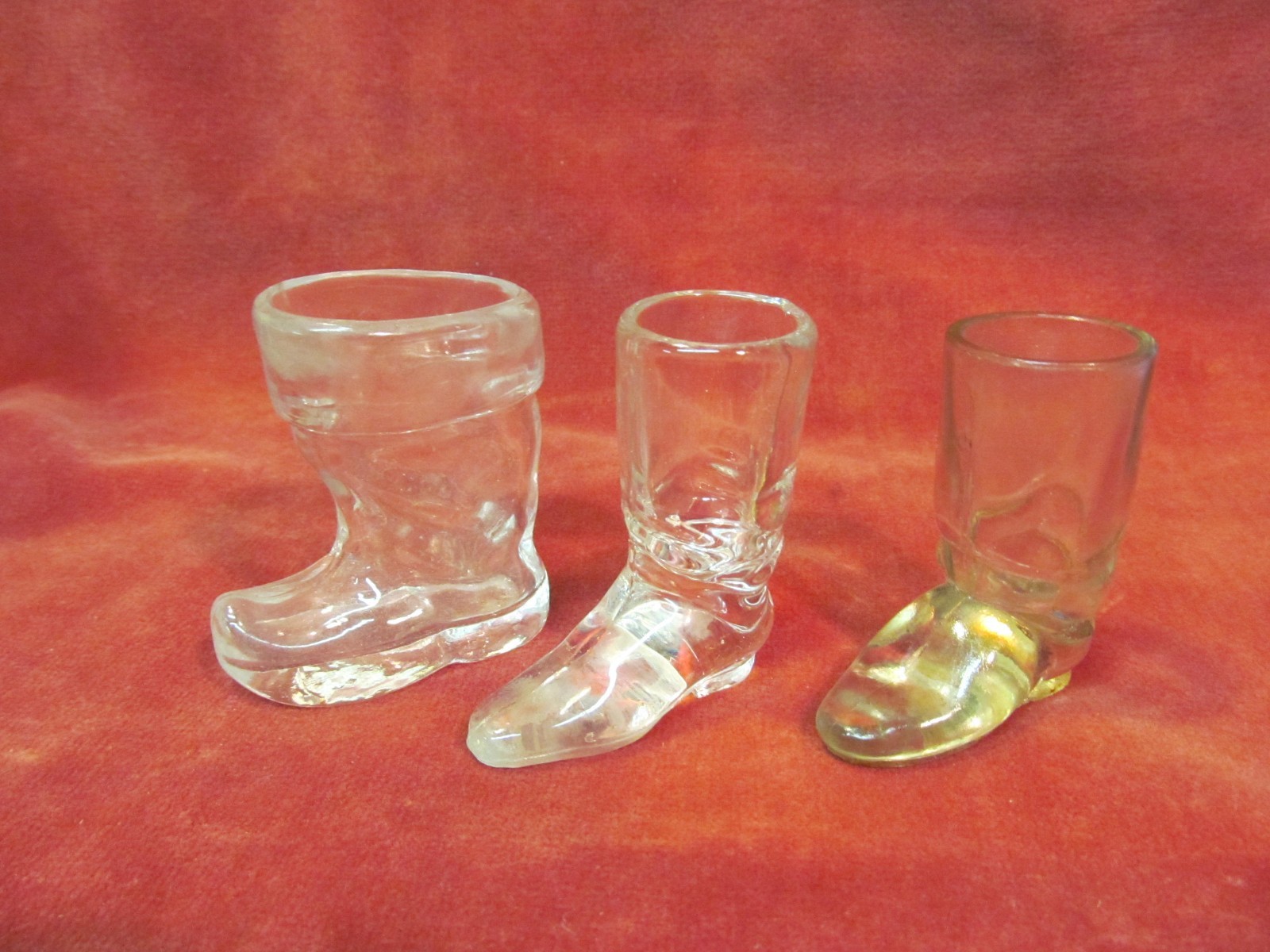 LOT OF 3 GLASS BOOT SHOT GLASSES TOOTHPICK HOLDERS