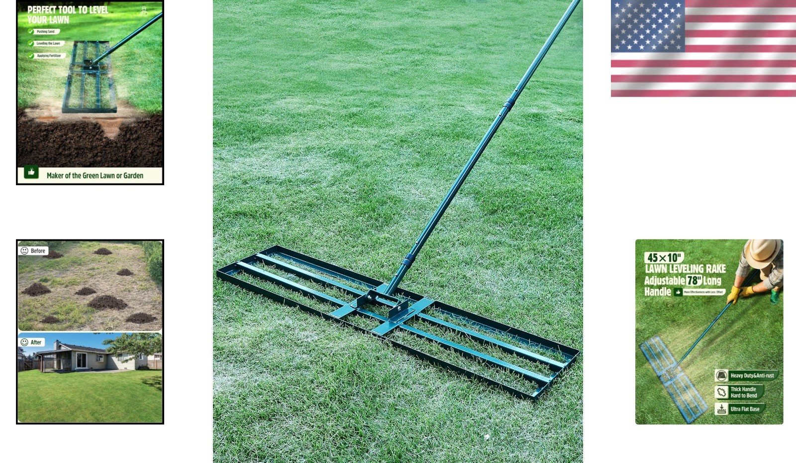 Adjustable 78" Long Handle Lawn Leveling Rake, 45"x10" Plate