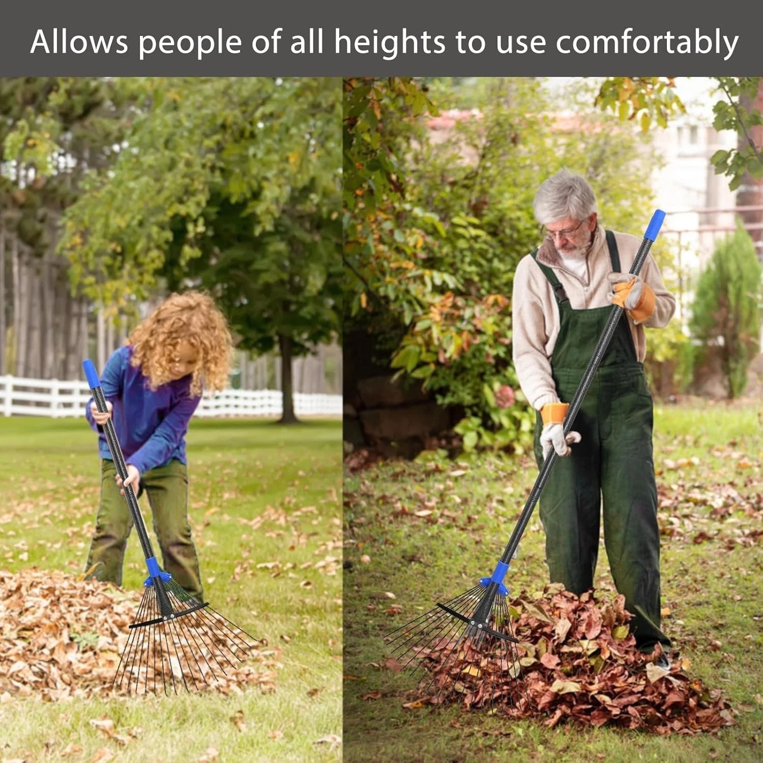 Versatile Garden Rake with Expandable Head - Comfortably Rakes Leaves Anywhere