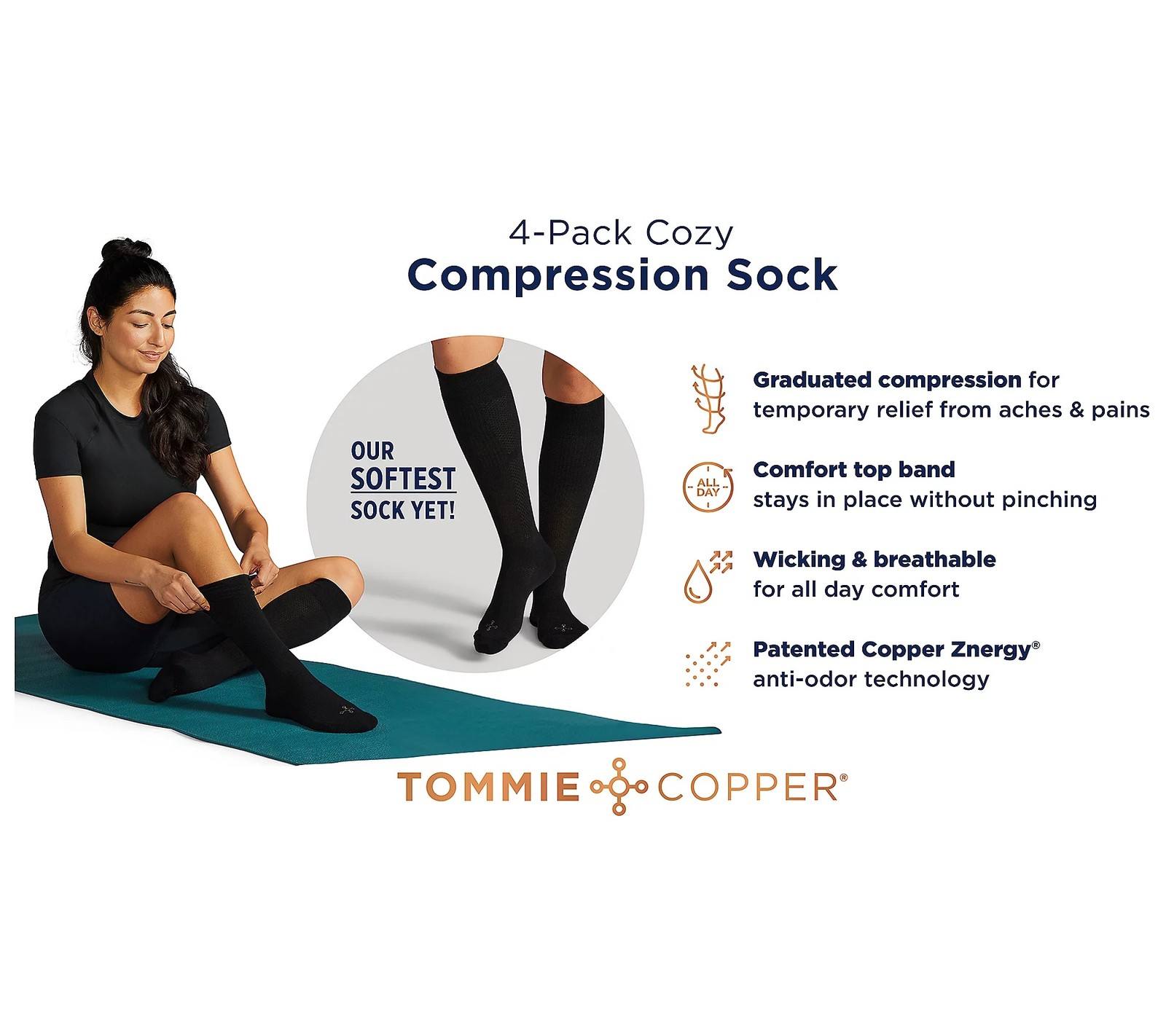 Tommie Copper Blue 4Pk Ankle Compression Socks - Medium