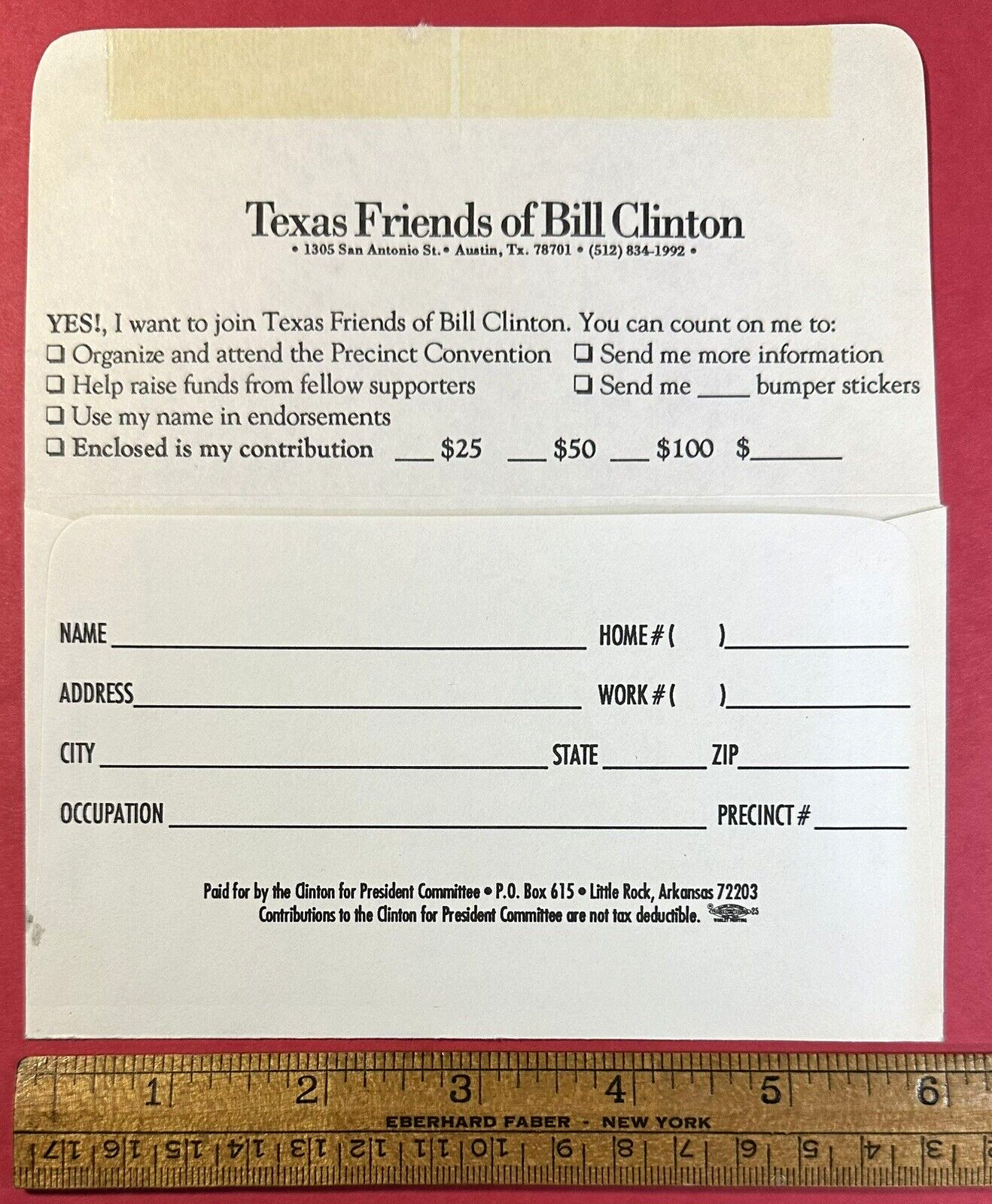 1992 Bill Clinton for President Texas Fundraiser Envelope