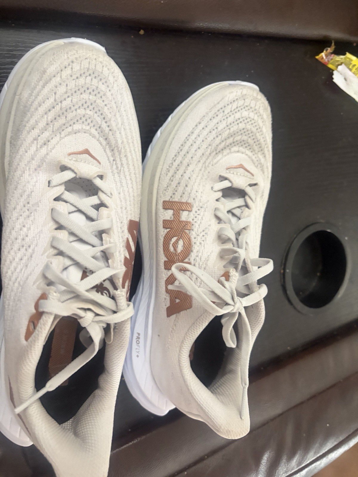 Hoka One One Mach 5 Men's Athletic Running Shoes White Brown Mesh Lace-Up 7.5