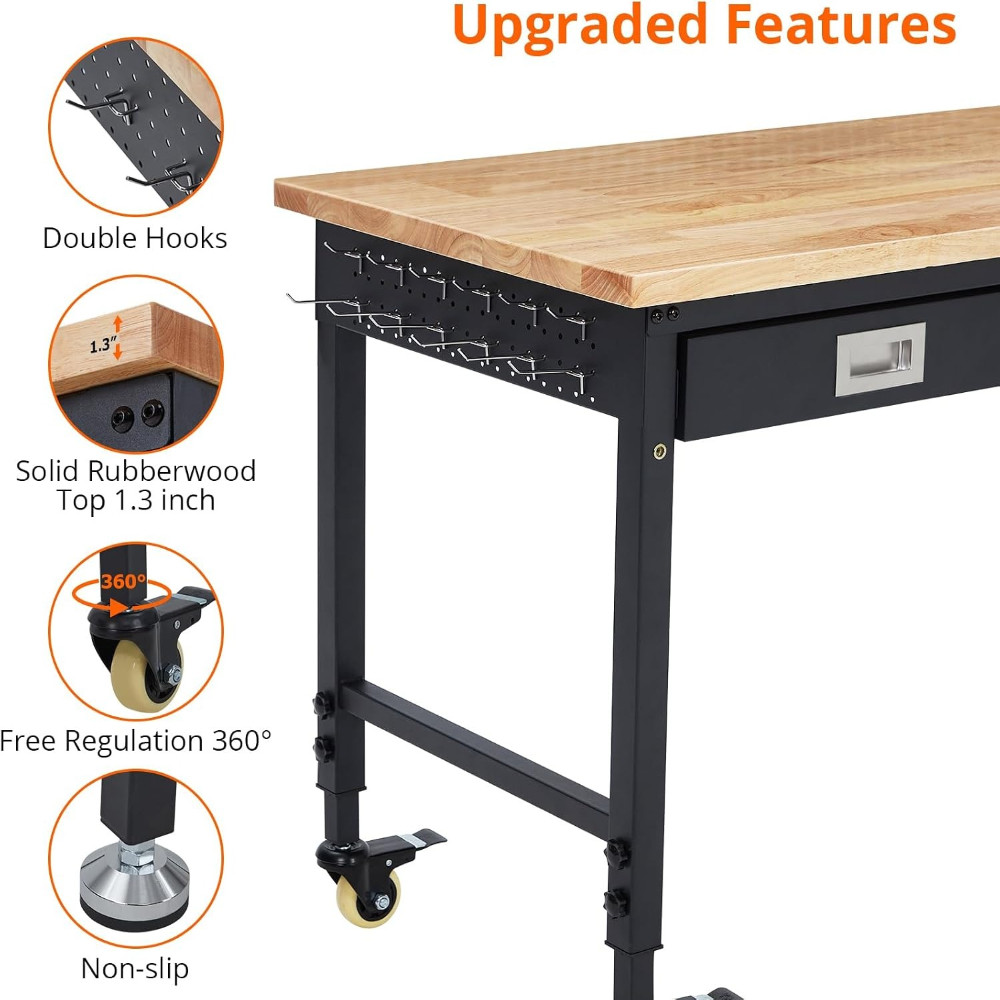 Heavy Duty Workbench Tool Chest with Drawers & Wheels for Garage Workshop DIY